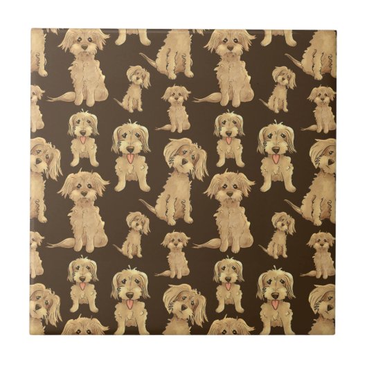 Dog Pattern Brown labradoodle goldendoodle Fliese (Vorderseite)