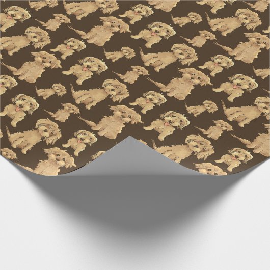 Dog Pattern Brown labradoodle goldendoodle Geschenkpapier (Ecke)