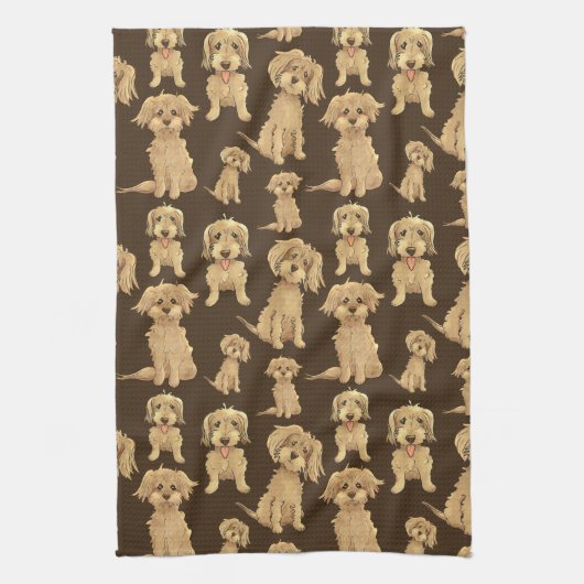 Dog Pattern Brown labradoodle goldendoodle Geschirrtuch (Vertikal)