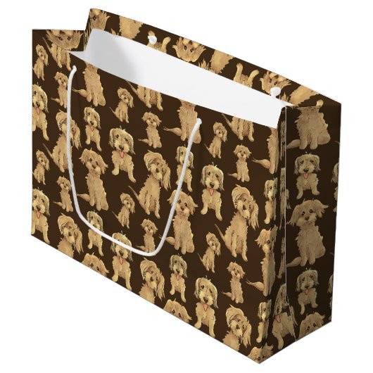 Dog Pattern Brown labradoodle goldendoodle Große Geschenktüte (Vorderseite Schrägansicht)