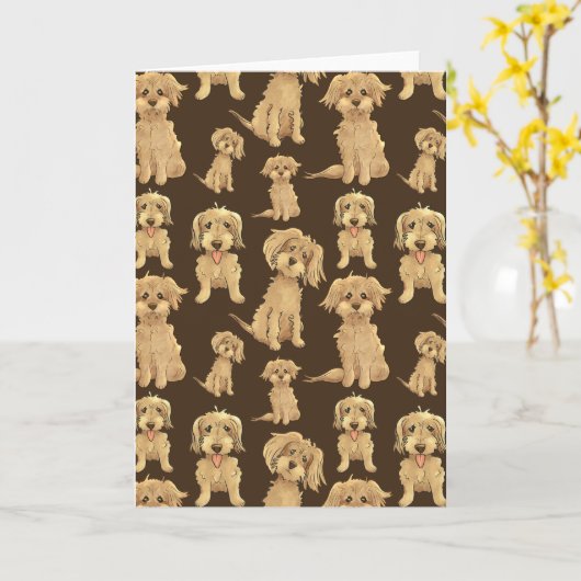 Dog Pattern Brown labradoodle goldendoodle Karte (Gelbe Blume)