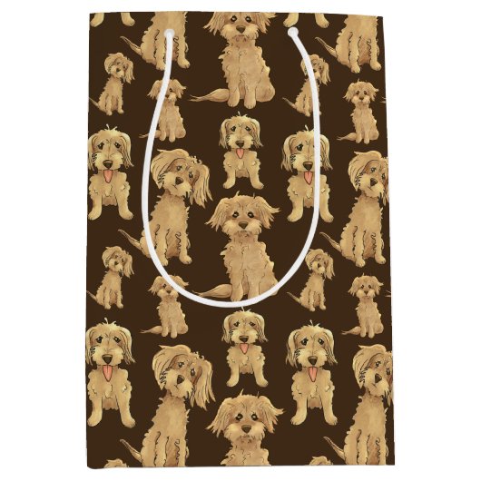 Dog Pattern Brown labradoodle goldendoodle Mittlere Geschenktüte (Vorderseite)