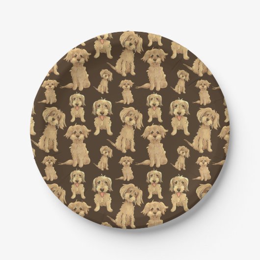 Dog Pattern Brown labradoodle goldendoodle Pappteller (Vorderseite)