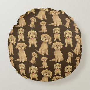 Dog Pattern Brown labradoodle goldendoodle Rundes Kissen