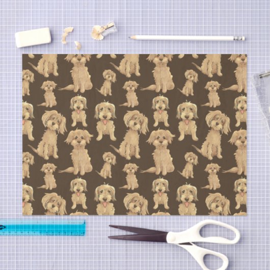 Dog Pattern Brown labradoodle goldendoodle Seidenpapier (Handwerk)