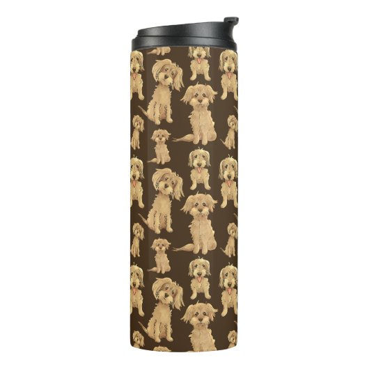 Dog Pattern Brown labradoodle goldendoodle Thermosbecher (Nach links gedreht)