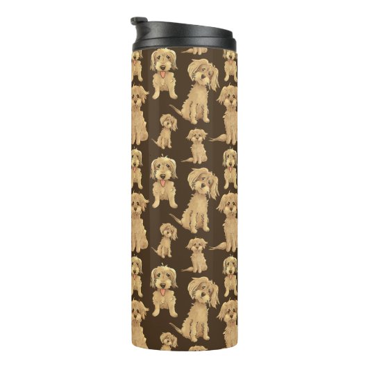 Dog Pattern Brown labradoodle goldendoodle Thermosbecher (Nach rechts gedreht)