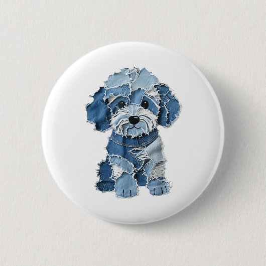 Dog Pattern Denim Patchwork Art Button (Vorderseite)
