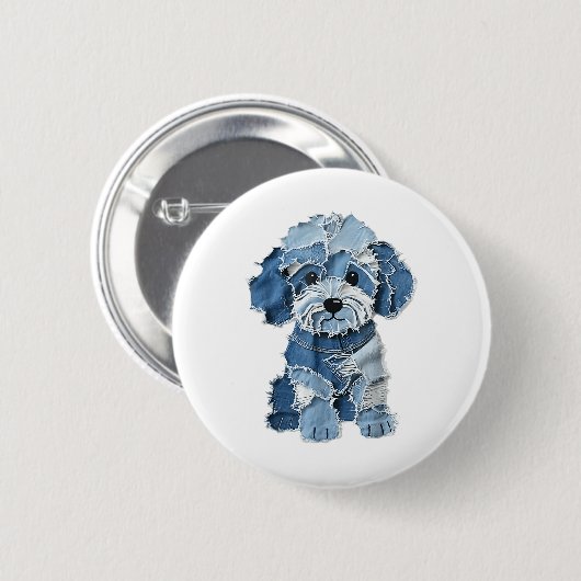 Dog Pattern Denim Patchwork Art Button (Vorne & Hinten)