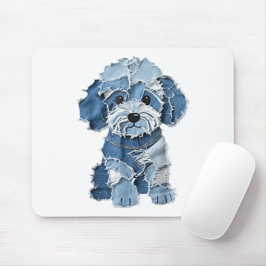 Dog Pattern Denim Patchwork Art Mousepad (Mit Mouse)