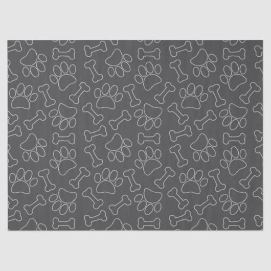 Dog Paw And Bones Drawing Pattern Custom Dark Gray Seidenpapier (Vorderseite)