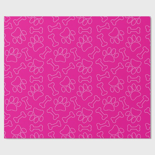 Dog Paw And Bones Drawing Pattern Custom Hot Pink Geschenkpapier (Flach)