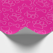 Dog Paw And Bones Drawing Pattern Custom Hot Pink Geschenkpapier (Ecke)