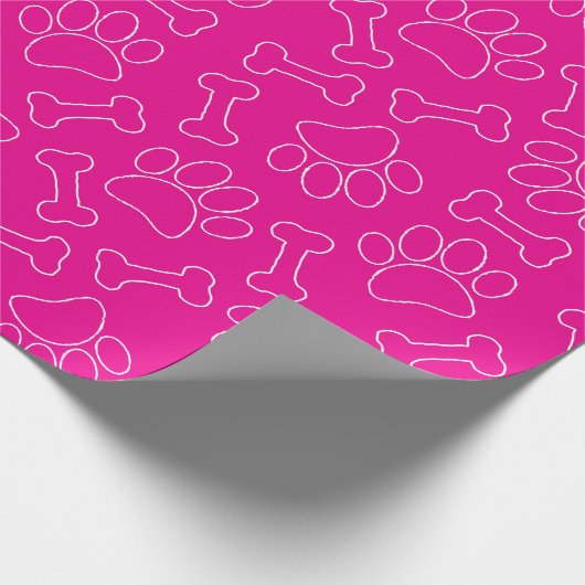Dog Paw And Bones Drawing Pattern Custom Hot Pink Geschenkpapier (Ecke)