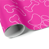 Dog Paw And Bones Drawing Pattern Custom Hot Pink Geschenkpapier (Rolleneckpunkt)