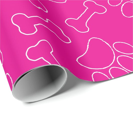 Dog Paw And Bones Drawing Pattern Custom Hot Pink Geschenkpapier (Rolleneckpunkt)