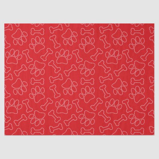 Dog Paw And Bones Drawing Pattern Custom Red Seidenpapier (Vorderseite)