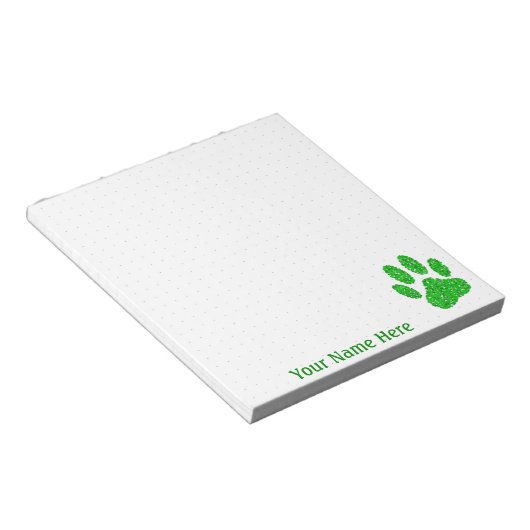 Dog Paw aus grünen Folien Print Custom Dot Grid Notizblock (angewinkelt)