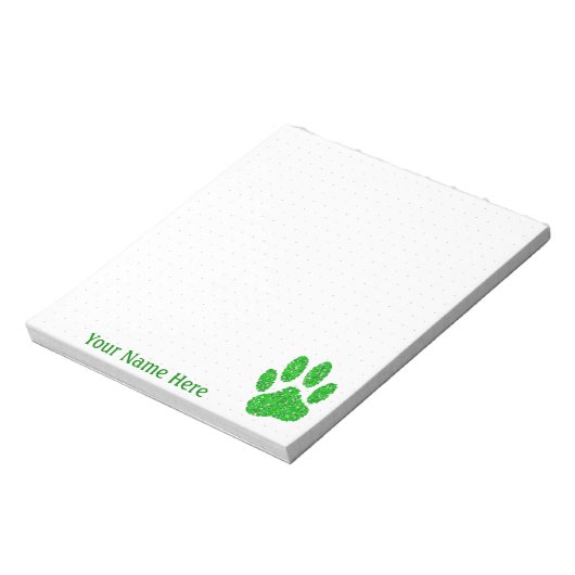 Dog Paw aus grünen Folien Print Custom Dot Grid Notizblock (Rotiert)