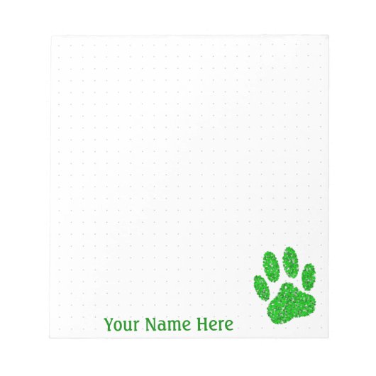 Dog Paw aus grünen Folien Print Custom Dot Grid Notizblock (Vorderseite)