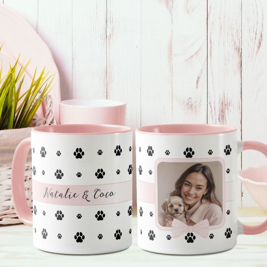 Dog Paw Blush Pink Bow Benutzerdefiniertes Foto un Tasse
