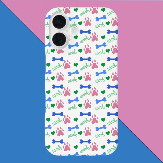 Dog Paw Bones Hearts Woof Pattern Pink Green Blue Case-Mate iPhone Hülle