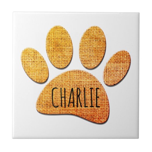 Dog Paw Burlap Age Print Individuelle Name Fliese (Vorderseite)