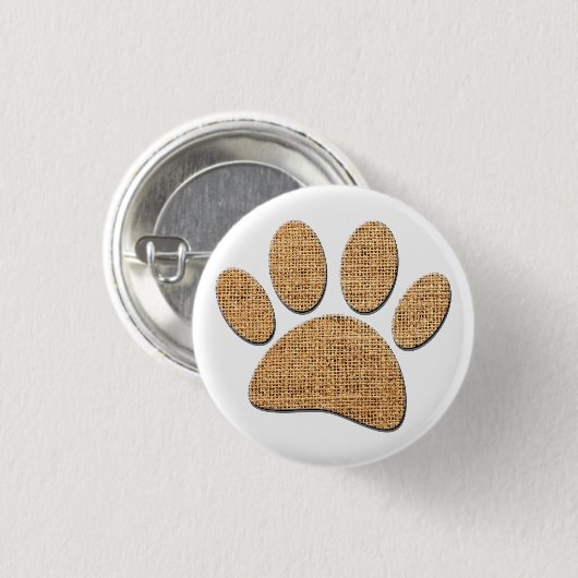 Dog Paw Burlap Print Button (Vorne & Hinten)