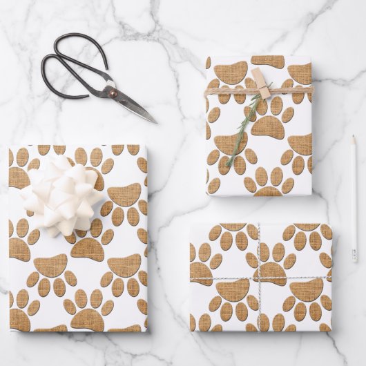 Dog Paw Burlap Print Geschenkpapier Set (Vorderseite)
