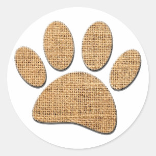 Dog Paw Burlap Print Runder Aufkleber