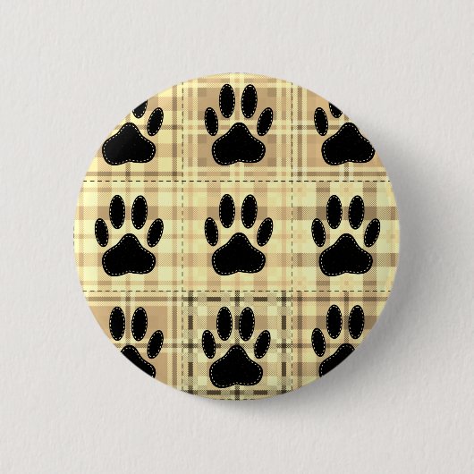 Dog Paw Cartoon Muster Quilt in Sepia Button (Vorderseite)
