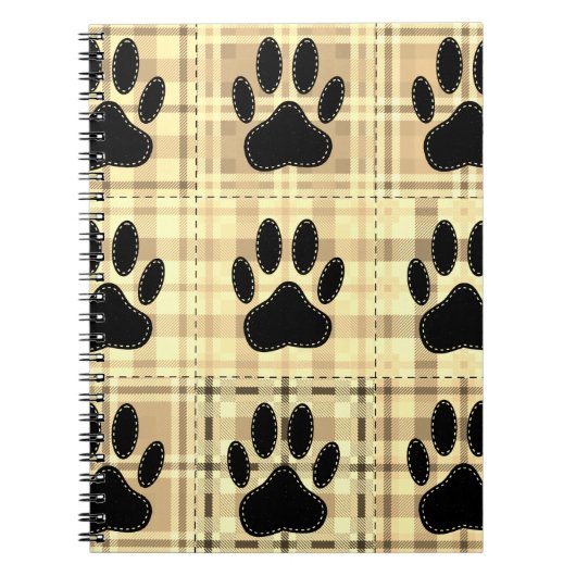Dog Paw Cartoon Muster Quilt in Sepia Notizblock (Vorderseite)