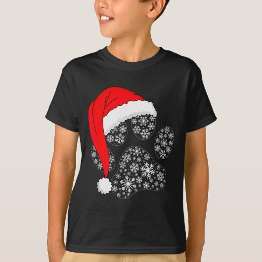Dog Paw Christmas Santa Hat Funny Puppy Dog Lover T-Shirt (Vorderseite)
