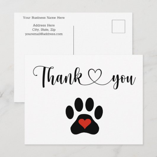 Dog Paw Custom Danke Karte (Vorne/Hinten)