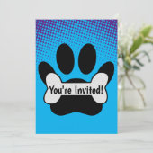 Dog Paw Druck und Knochen strahlende Einladung (Stehend Vorderseite)
