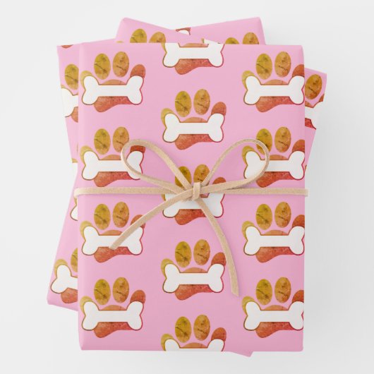 Dog Paw Druck und Knochenmuster mit Textur Geschenkpapier Set (Beispiel)