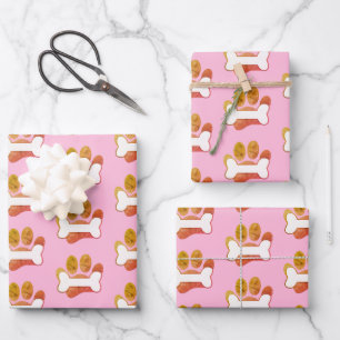 Dog Paw Druck und Knochenmuster mit Textur Geschenkpapier Set