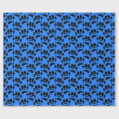 Dog Paw Drucke und Knochen Muster schwarz Blau Geschenkpapier (Flach)