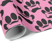 Dog Paw Drucke und Knochen Muster schwarz rosa Geschenkpapier (Rolleneckpunkt)