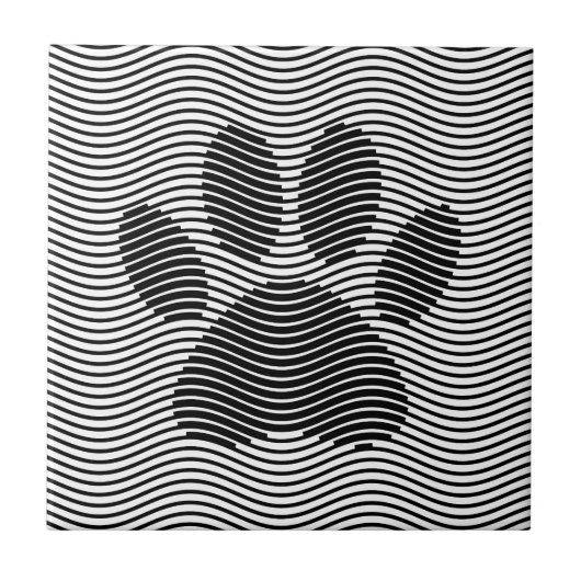 Dog Paw drucken auf schwarzen und weißen Wellen Fliese (Vorderseite)