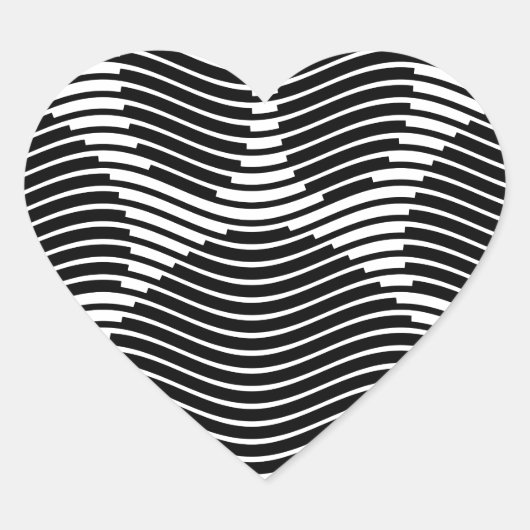 Dog Paw drucken auf schwarzen und weißen Wellen Herz-Aufkleber (Vorderseite)