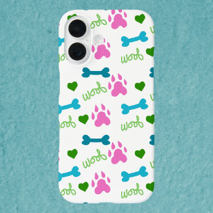 Dog Paw Druckknochen Hörnchen rosa blau grün iPhone 16 Hülle
