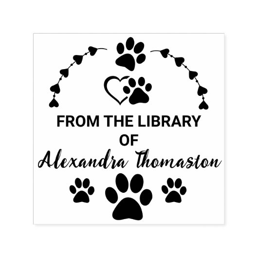 Dog Paw druckt den Bibliotheksnamen Hearts Permastempel (Design)