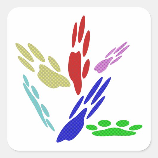 Dog Paw druckt mit Polka Dots Quadratischer Aufkleber (Vorderseite)