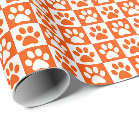 Dog Paw druckt orange und weiß Geschenkpapier (Rolleneckpunkt)