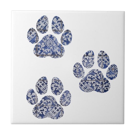 Dog Paw druckt Portugiesisch Tiles Navy Weiß Fliese (Vorderseite)
