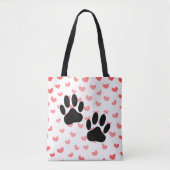 Dog Paw druckt Red Hearts Tile Tasche (Vorderseite)