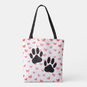 Dog Paw druckt Red Hearts Tile Tasche (Rückseite)