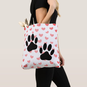 Dog Paw druckt Red Hearts Tile Tasche