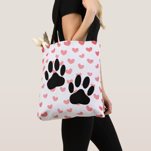 Dog Paw druckt Red Hearts Tile Tasche (Von Nahem)